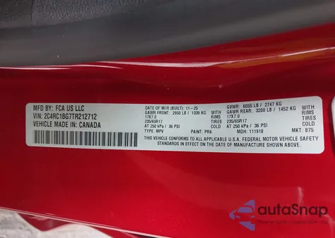 2026 Chrysler Pacifica Select z USA, uszkodzony, nr VIN 2C4RC1BG7TR212712